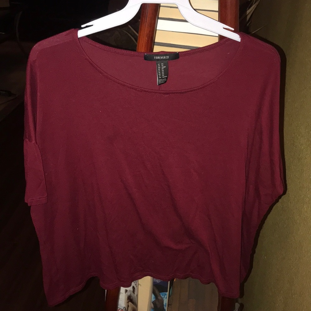 Burgundy top.
